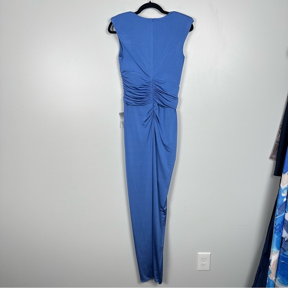 Vince Camuto Ruched Front-slit V-neck Gown Blue NEW Size 4 VC-4331 - Picture 5 of 8